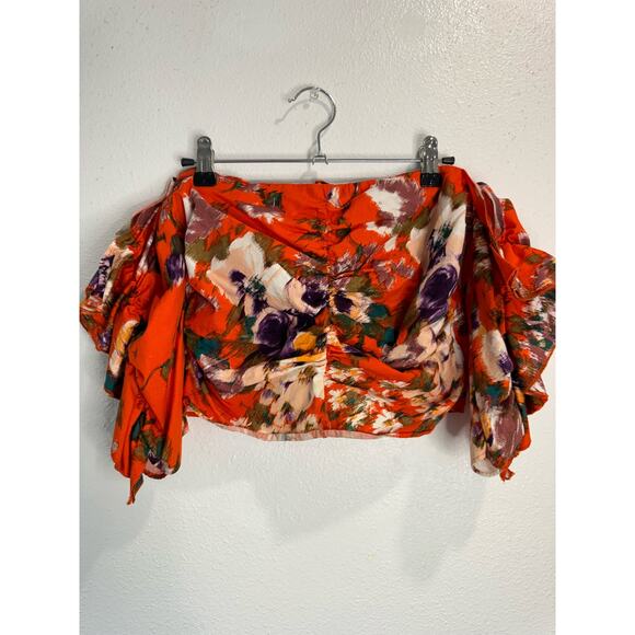 H&M Floral Red Cropped Off the Shoulder Tube Top - Picture 2 of 6